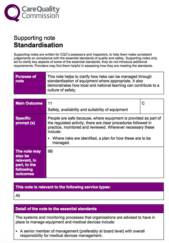 CQC Supporting note Standardisation