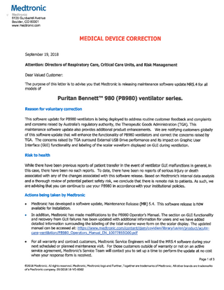 PB980 Medical Device Correction (Medtronic) Sept 2018