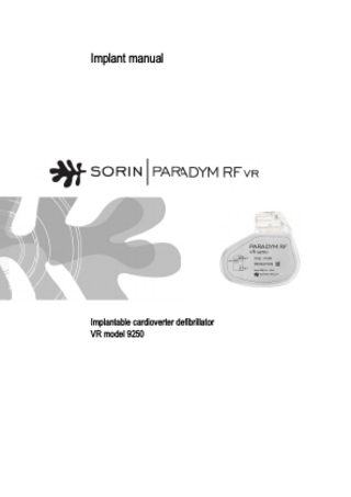 PARADYM RF VR model 9250 Implant Manual March 2011