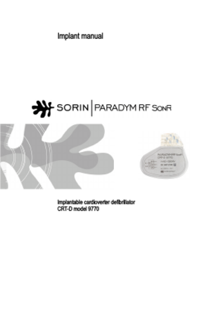 PARADYM RF SonR CRT-D model 9770 Implant Manual June 2012
