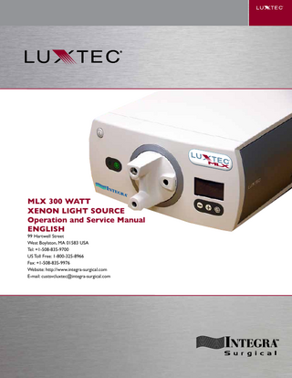 MLX 300 Watt Xenon Light Source Operation and Service Manual Rev B