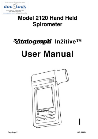 in2itive Model 2120 Hand Held Spirometer User Manual Issue 5