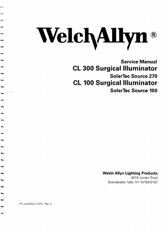 CL 100 and CL 300 Surgical Illuminator Service Manual Rev A
