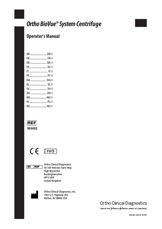 Ortho BioVue System Centrifuge Operators Manual Oct 2013