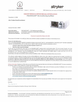 PNEUMOCLEAR CO2 Urgent Medical Device Recall Notification Nov 2018