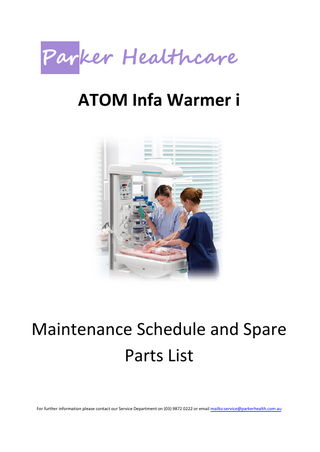 Infa Warmer i Maintenance Schedule and Spare Parts List