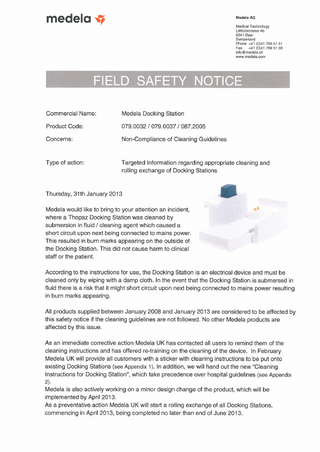 Thopaz Dicking Station Field Safety Notice Jan 2013