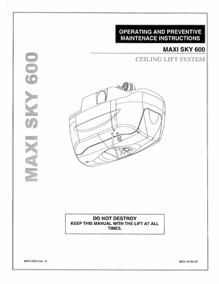 ARJO MAXI SKY 600 Operating and Preventive Maintenance Instructions Rev 1 March 2005