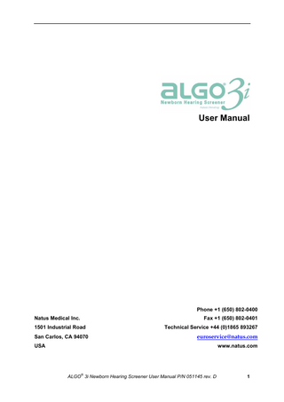 ALGO 3i Newborn Hearing Screener User Manual rev. D