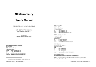 GI Manometry User's Manual Aug 2005