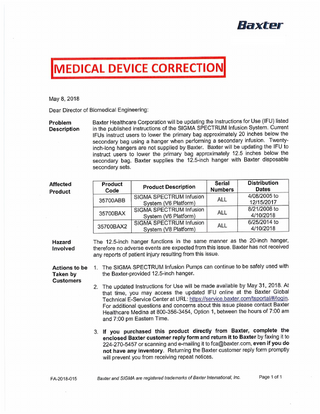 SIGMA SPECTRUM Medical Device Correction May 2018