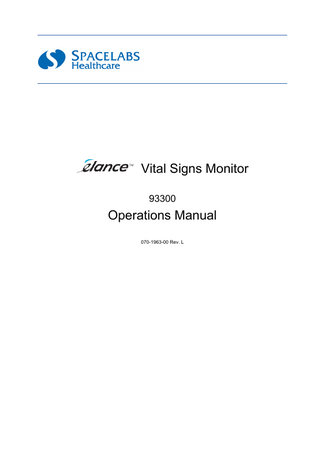 elance Vital Signs Monitor Model 93300 Operating Manual Rev L