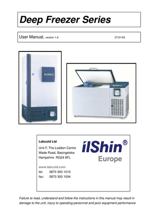 ilshin Lab Co Deep Freezer Series User Manual ver 1.6 Jan 2003