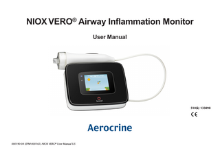 Table of contents  1 Important information ...3 1.1 Before using NIOX VERO® Airway Inflammation Monitor ... 3 1.2 About this manual ... 3 1.3 Compliance... 3 1.4 Responsible manufacturer and contacts ... 3 1.5 Warnings... 3 1.6 Indications for use ... 5 2 Product description ...5 2.1 NIOX VERO® accessories and parts ... 5 2.2 Instrument... 6 3 Installation and set up ...7 4 User interface ...10 4.1 Main and settings view ... 10 4.2 Main View... 10 4.3 Settings view ... 11 5 Using NIOX VERO® ...12 5.1 Start the instrument from power save mode ... 12 5.2 Register patient ID (optional) ... 12 5.3 Measure FeNO... 12 5.4 Demonstration mode ... 15 5.5 Measure ambient NO... 16 5.6 Change settings ... 16 5.7 Turn off the instrument... 18 5.8 External Quality Control (QC) procedure ... 19 6 Using NIOX VERO® with NIOX® Panel ...24  6.1 Warnings... 24 6.2 Installation of NIOX® Panel... 24 6.3 Connect to a PC via USB ... 25 6.4 Connect to a PC via Bluetooth ... 25 6.5 Setup ... 25 6.6 Firmware update... 27 6.7 Using NIOX® Panel... 28 7 Troubleshooting ... 29 7.1 Alert codes and actions ... 29 8 Preventive care ... 34 8.1 General care ... 34 8.2 Change disposables... 35 8.3 Operational life-time ... 37 8.4 Disposal of instrument and accessories ... 37 8.5 Return shipments ... 38 9 Safety information ... 38 9.1 Warnings... 38 9.2 Cautions... 38 9.3 Substances disturbing FeNO measurement ... 39 9.4 Electromagnetic immunity... 40 9.5 Emission of electromagnetic energy... 41 9.6 Operating conditions ... 41 10 Reference information ... 42 10.1 Buttons and descriptions ... 42 10.2 Symbols and descriptions... 42 10.3 Symbol explanation... 43  1  