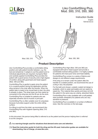 Liko ComfortSling Plus Model 300 series Instruction Guide Feb 2011