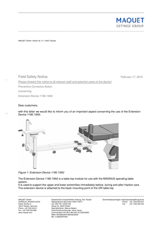 MAGUS Table Extension Device 1180.19A0 Field Safety Notice Feb 2016