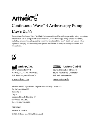 AR- 6485 Continuous Wave 4 Arthroscopy Pump Users Guide Rev 0 July 2020