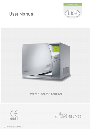 User Manual  Water Steam Sterilizer  LISA MB17/22 201 10 AEN REV. 9  