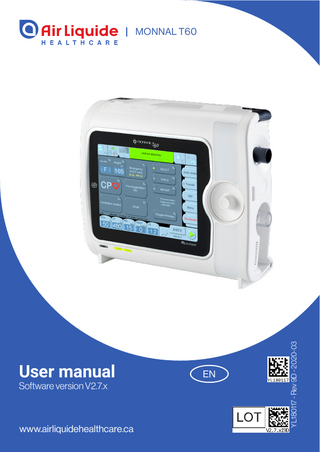 User manual Software version V2.7.x  www.airliquidehealthcare.ca  EN  YL180117  V2.7.xI9D  YL180117 - Rev 9D - 2020-03  MONNAL T60  