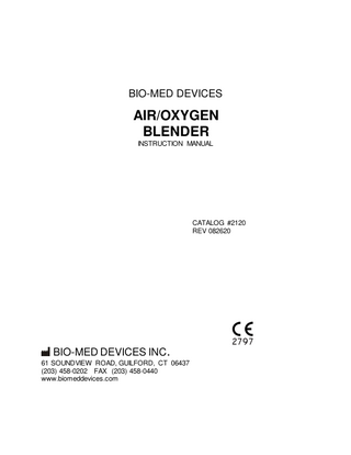 AIR OXYGEN BLENDER Instruction Manual Rev Aug 2020