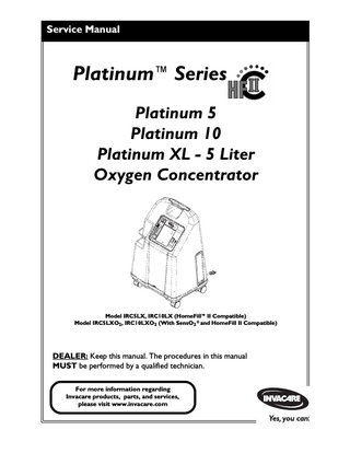 INVACARE Platinum Series Oxygen Concentrators Service Manual Rev D Aug 2006