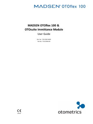 Table of Contents 1  Description  4  2  Intended use  4  3  Unpacking  5  4  Installation  5  5  Handling and switching MADSEN OTOflex 100 on and off  11  6  OTOsuite toolbar icons and test controls  11  7  The MADSEN OTOflex 100 keypad  13  8  The MADSEN OTOflex 100 menu  14  9  The MADSEN OTOflex 100 text editor  15  10 Preparing for testing  17  11 Fast routine testing  22  12 Sequence testing  22  13 Screening  23  14 Diagnostic Tympanometry  24  15 Acoustic Reflex testing  26  16 Managing test results in MADSEN OTOflex 100  33  17 Other references  35  18 Service, cleaning and calibration  35  19 Technical specifications  40  20 Definition of symbols  43  21 Warning notes  44  22 Manufacturer  46  Otometrics - MADSEN OTOflex 100  3  