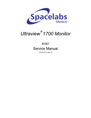 Ultraview 1700 Model 90387 Service Manual Rev D