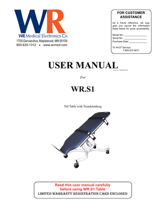 WR.S1 Tilt Table User Manual 2012