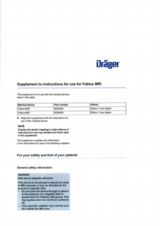 Fabius MRI Instructions for Use Supplement Edition 1 and higher April 2015