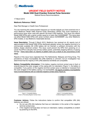 5392 External Pulse Generator Urgent Field Safety Notice March 2015
