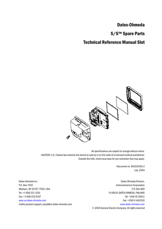 S5 Spare Parts Technical Reference Manual Slot July 2004
