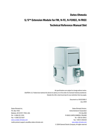 S5 Extension Module for FM, N-FC, N-FCREC, N-FREC Technical Reference Manual Slot July 2004