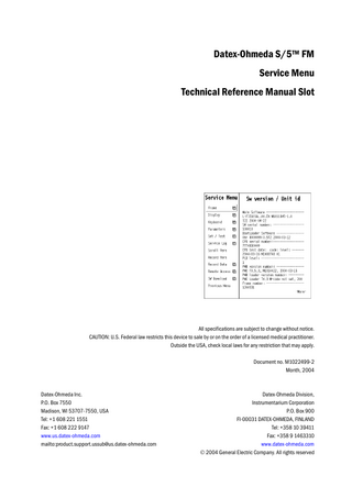 S5 Service Menu Technical Reference Manual Slot March 2004
