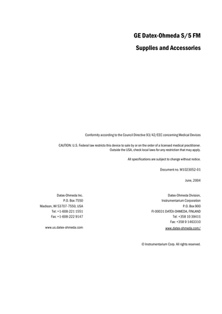 S5 Supplies and Accessories Reference Manual June 2004