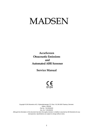 AccuScreen Otoacoustic Emissions and Auto ABR Screener Service Manual Sept 2002