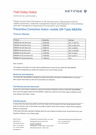 OR-Table MEERA Field Safety Notice April 2019