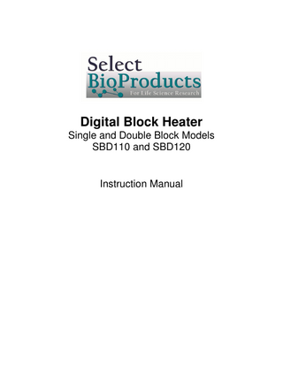 Digital Block Heater Single and Double Block Models SBD110 and SBD120  Instruction Manual  