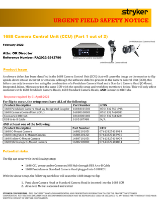 1688 Camera Control Unit  Urgent Field Safety Notice Feb 2022