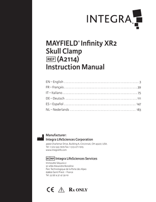 MAYFIELD Infinity XR2 Skull Clamp Instructions Manual Rev HA Jan 2021