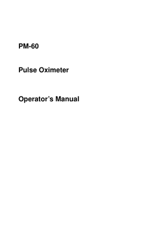 PM-60  Pulse Oximeter  Operator’s Manual  
