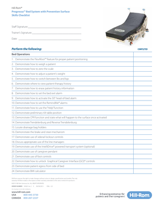 Progressa Bed System with Prevention Surface Skills Checklist Rev 2 Sept 2013