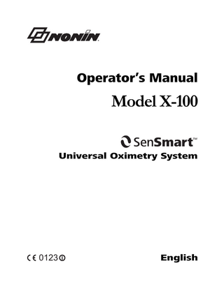 Operator’s Manual  Model X-100 Universal Oximetry System  0123  English  