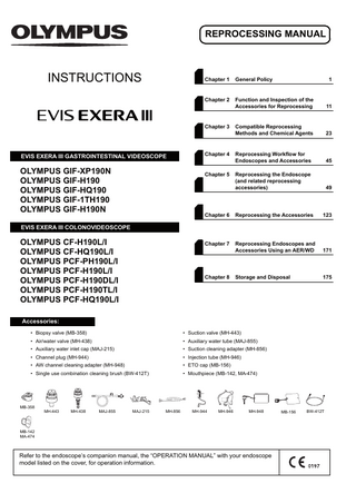 EVIS EXERA III GIF/CF/PCF-190 Series Videoscope Reprocessing Instructions 