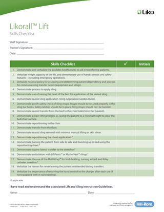 Likorall Lift Skills Checklist Rev 1 July 2015