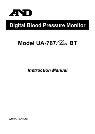 Digital Blood Pressure Monitor Model UA-767  Instruction Manual  WM+PD4001054B  BT  