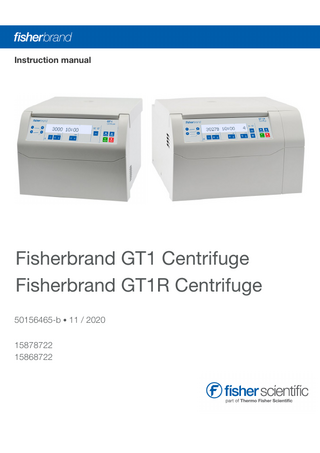 Fisherbrand GT1 and GT1R Centrifuge Instruction Manual Rev b Nov 2020