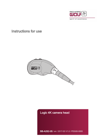 Instructions for use  Logic 4K camera head  BB-A282-05 / en / 2017-03 V1.0 / PDG00-0000  
