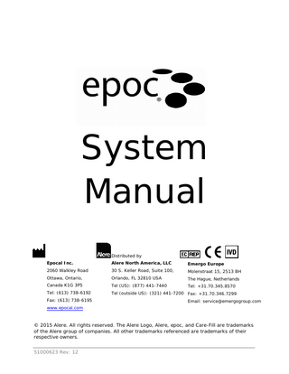 Table of Contents Section 1  2 3  4  Title  Page  Introduction  1.1 epoc System Manual ... 1-1 1.2 Cautions ... 1-2 1.3 Warranty ... 1-2 1.4 Warranty Limitations ... 1-3 1.5 WEEE Compliance ... 1-3  epoc Blood Analysis System  2.1 System Overview... 2-1 2.2 Operation Overview ... 2-2  epoc System Operation  3.1 System Operation Overview ... 3-1 3.2 Turning ”ON” the epoc Reader ... 3-1 3.3 Turning ”ON” the epoc Host ... 3-2 3.4 Logging in to epoc Host Software Application ... 3-2 3.5 Running a Test on a Dedicated Reader ... 3-2 3.6 Alternate Means to Run a Test ... 3-3 3.7 Reader Electronic Internal QC Test ... 3-3 3.8 Reader Screen ... 3-4 3.9 Obtaining the Test Card ... 3-4 3.10 Inserting the Test Card ... 3-5 3.11 Calibration Sequence ... 3-6 3.12 Entering Patient Information (or Lot Number) and Test Selection ... 3-6 3.13 Using Barcode Scanner to Enter Patient ID ... 3-7 3.14 Collecting a Blood Sample ... 3-7 3.15 Timing of Sample Introduction ... 3-7 3.16 Sample Introduction ... 3-8 3.17 Test Completion... 3-9 3.18 Running Another Test ... 3-9 3.19 Closing the Test and Disconnecting the Reader ... 3-10 3.20 EDM Synchronization ... 3-10 3.21 Logging Out and Turning the Power ”OFF” ... 3-10 3.22 Multiple Reader Testing ... 3-11  epoc Test Cards  4.1 General Test Card Information ... 4-1 4.2 Test Card Physical Characteristics ... 4-1 4.3 Test Card Packaging, Storage, and Shelf Life... 4-2  51000624 Rev: 23  Table of Contents  Page 1 of 6  