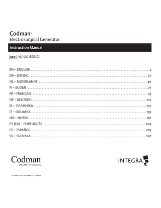 INTEGRA Codman Electrosurgical Generator Instruction Manual REF901001ESUO