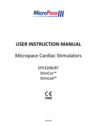 MicroPaceIII-EPS320-BT StimCor-StimLab Cardiac Stimulator SW ver 4.0 User Instruction Manual